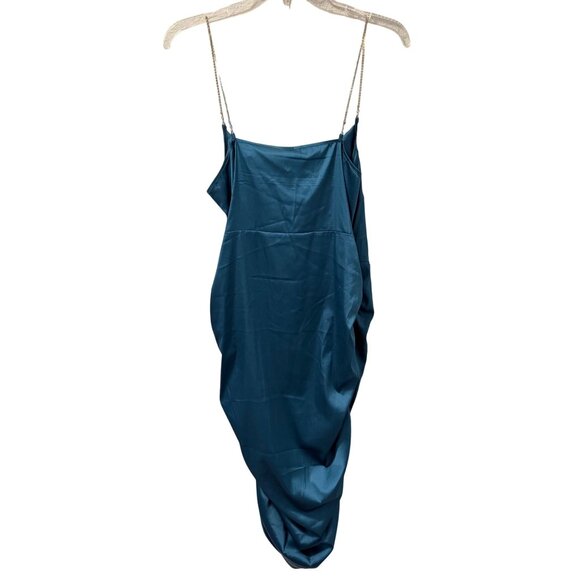 Shein Teal Blue Satin Ruched Bodycon Dress With Rhinestone Straps Sz  XL - Picture 12 of 12